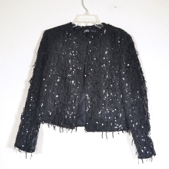 NEW ZARA SEQUIN FRINGE JACKET, MEDIUM - Picture 4 of 11